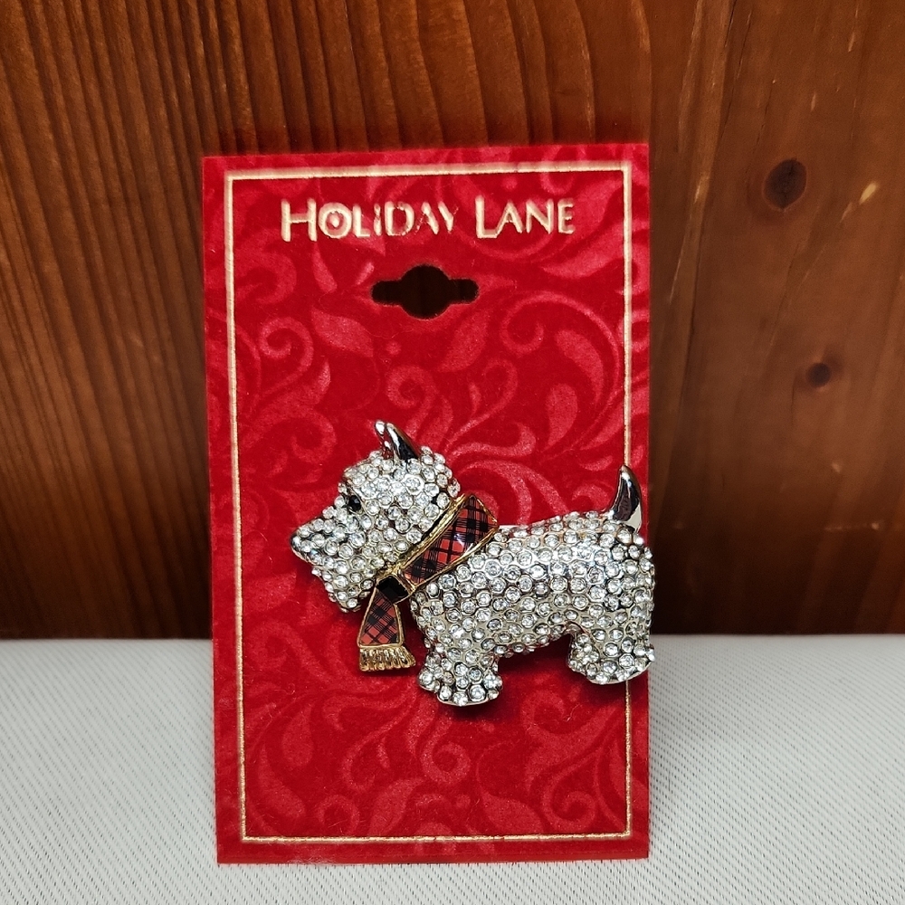 Holiday Lane Crystal Dog Brooch